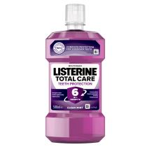 Listerine Total Care Teeth Protection 6 benefits in 1 500 ml termékfotó, complete protection for stronger teeth, strengthens teeth, protects against cavity, fights bacteria, prevents plaque, protects against gum problems, freshens breath feliratokkal